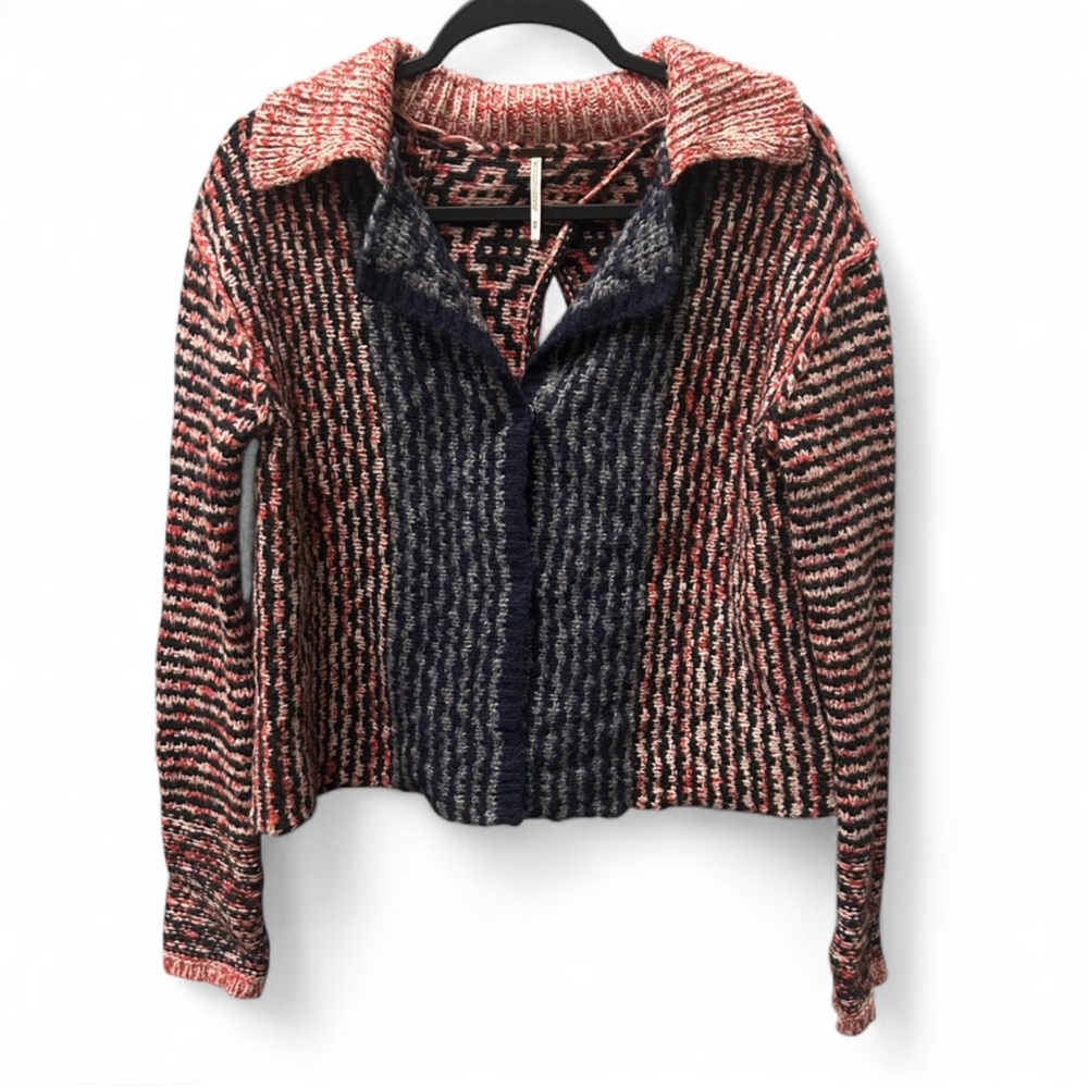 Free People Wool Alpaca Blend Sweater Snap Front Split Back | Medium